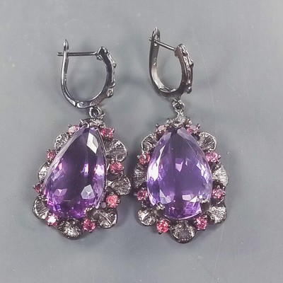 Jewelry Unique 42ct+ Amethyst Earrings 925 Sterling Silver /E109457