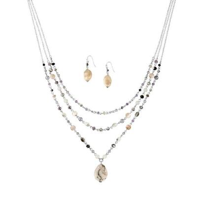 AVON  BEADED BEAUTY NECKLACE AND EARRING SET GREY NIB