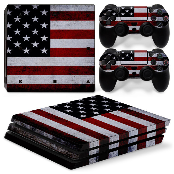 PS4 PRO Console & 2 Controllers Vinyl Skin Decal Wrap USA Amer...