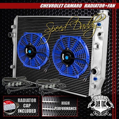 ПОЛНОСТЬЮ АЛЮМИНИЕВЫЙ 2-РЯДНЫЙ РАДИАТОР + СИНИЙ ВЕНТИЛЯТОР ОХЛАЖДЕНИЯ 2X10 ДЛЯ 93-02 CAMARO/FIREBIRD MT