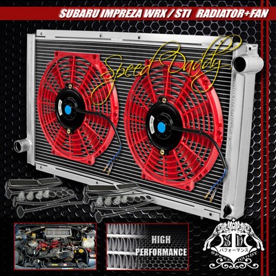 2-РЯДНЫЙ ПОЛНОСТЬЮ АЛЮМИНИЕВЫЙ ГОНОЧНЫЙ РАДИАТОР + 2 КРАСНЫХ ВЕНТИЛЯТОРА ДЛЯ 92-01 IMPREZA GC/GM EJ TURBO