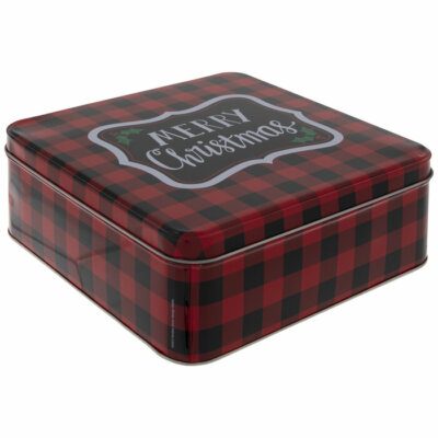 Brothers Sister Design Studio Merry Christmas Party Checkered Cookie Tin 