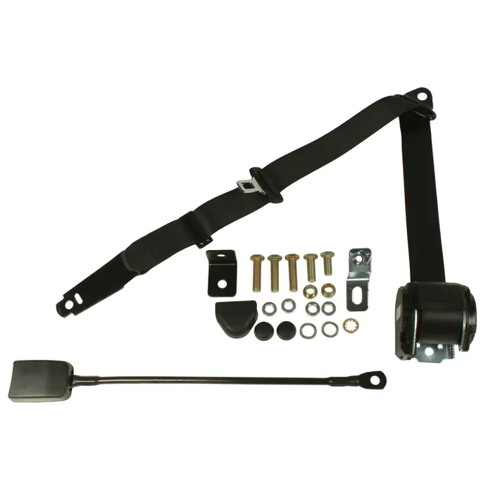 VW T2 Split & Bay 3-Point Inertia Seat Belt with Chrome Buckle – Black Webbing
