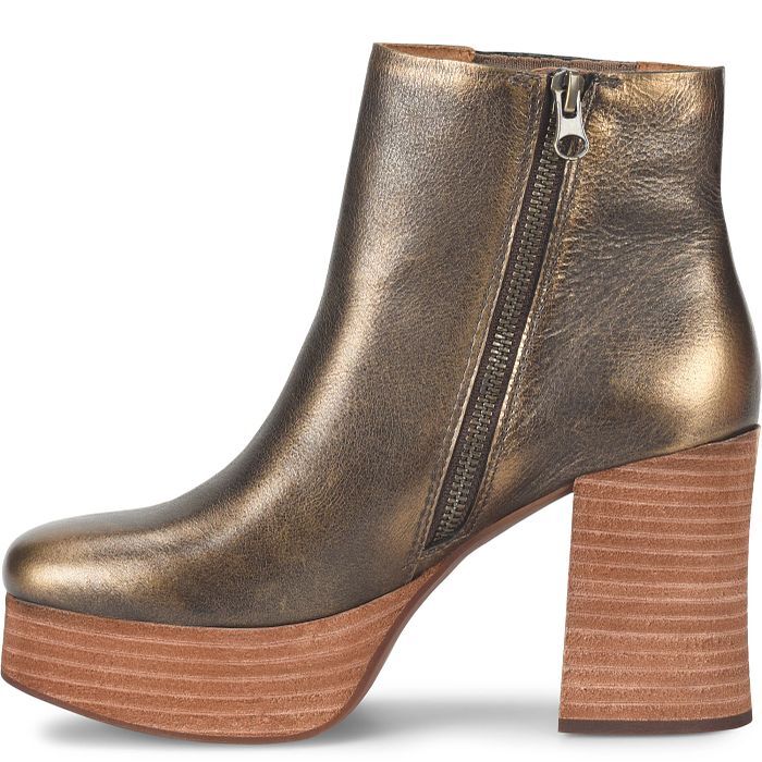 Pre-owned Kork-ease Women's Baylie Metallic Leather Heeled Boot In Bronze In Gray