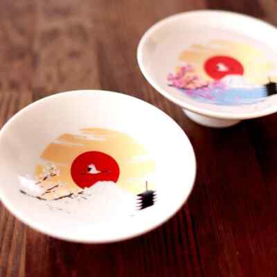 NEW Shun Japan Mt Fuji Magic Color Changing Mino Ware Sake Cups