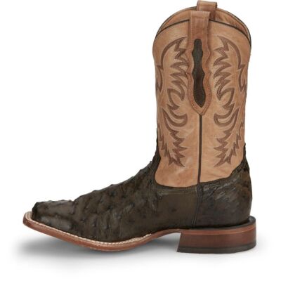 Pre-owned Tony Lama Men's Cmu019 Vale 11" Brown Full Quill Ostrich Square Toe Cowboy Boots In Umber (brown)