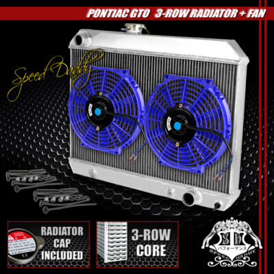 3-РЯДНЫЙ АЛЮМИНИЕВЫЙ ГОНОЧНЫЙ РАДИАТОР+ 2 ВЕНТИЛЯТОРА X 10 BLUE ДЛЯ 65-67 PONTIAC TEMPEST/LEMANS