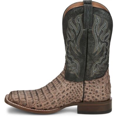 Pre-owned Tony Lama Men's Tl5258 Marfa 11" Brown Caiman Square Toe Block Heel Cowboy Boots