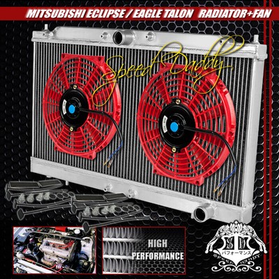 ПОЛНОСТЬЮ АЛЮМИНИЕВЫЙ 2-РЯДНЫЙ РАДИАТОР + 2 X 10 КРАСНЫХ ВЕНТИЛЯТОРОВ ОХЛАЖДЕНИЯ ДЛЯ 95-99 ECLIPSE/TALON MT