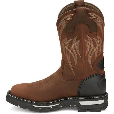 Pre-owned Justin Boots Justin Men's Cr2151 Frontline Hiviz 11" Brown Waterproof Square Toe Work Boots In Walnut Brown (brown)