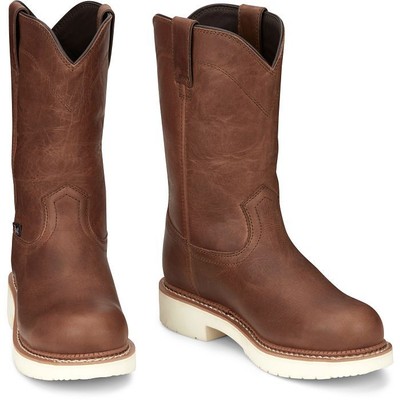JUSTIN BOOTS JUSTIN MEN'S MJ1700 ROUND-UP 11" BROWN STEEL ROUND TOE ELECTRICAL HAZARD BOOTS