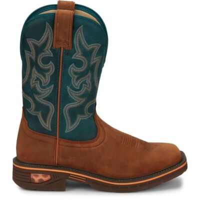 Pre-owned Justin Boots Justin Men's Cr4009 Resistor 11" Brown Electrical Hazard Square Toe Work Boots In Russet Blue (brown)