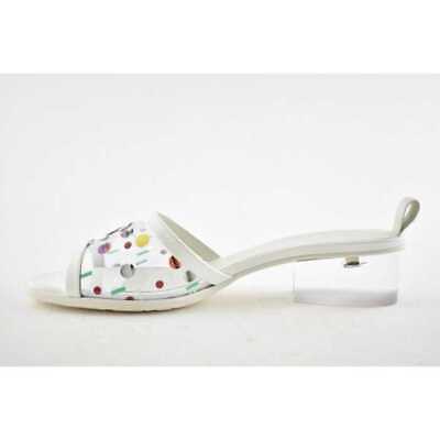 Pre-owned Chanel 19s Multicolor Patent Transparent Pvc C Logo Mule Slide Sandal Heel 37.5c