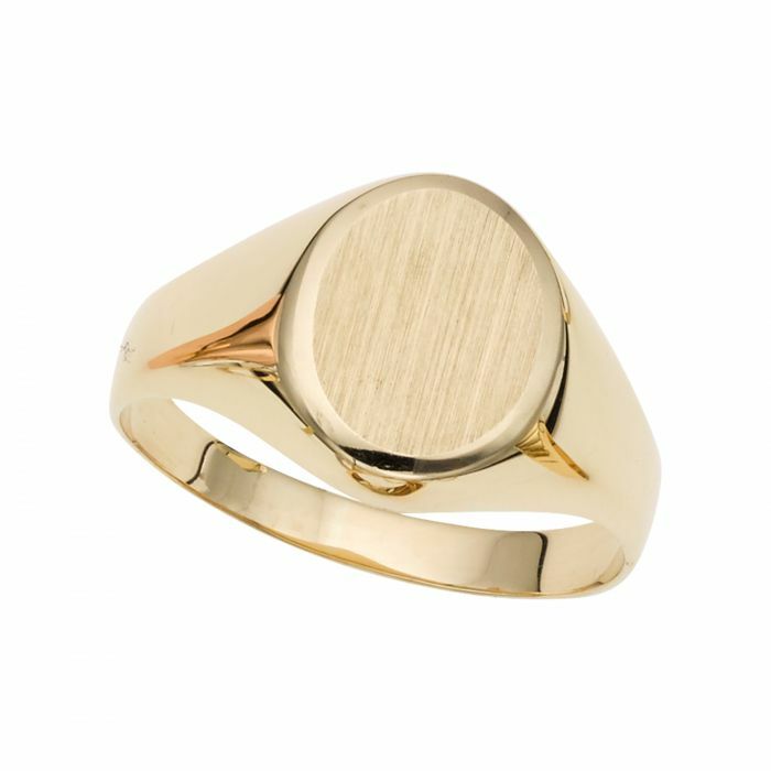 Pre-owned Bayam Size 7 Polished Oval Satin Signet Ring 14k Yellow Gold 2.0gr