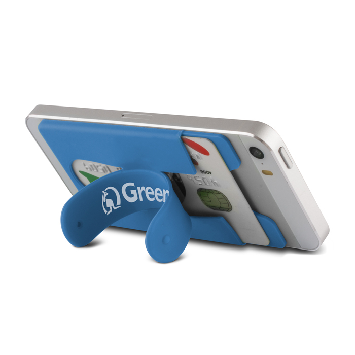 STAND SUPPORTO DA TAVOLO SILICONE UNIVERSALE SMARTPHONE PORTA CARTE AZZURRO