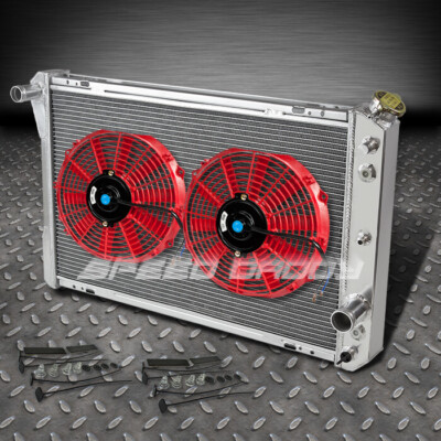 3-РЯДНЫЙ АЛЮМИНИЕВЫЙ ГОНОЧНЫЙ РАДИАТОР + 2 X 12 КРАСНЫХ ВЕНТИЛЯТОРА ДЛЯ 82-92 CHEVY CAMARO/FIREBIRD