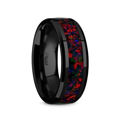 MATRIX Black Ceramic Polished Wedding Band with Black Opal Inlay - 8mm