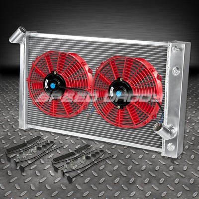 2-РЯДНЫЙ АЛЮМИНИЕВЫЙ ГОНОЧНЫЙ РАДИАТОР + 2 КРАСНЫХ ВЕНТИЛЯТОРА ДЛЯ 69-72 CHEVY CORVETTE 454 7.0/7.4