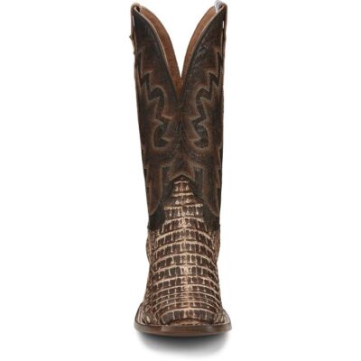 Pre-owned Tony Lama Men's Tl5259 Mitcham 13" Brown Caiman Sq Toe Block Heel Cowboy Boots