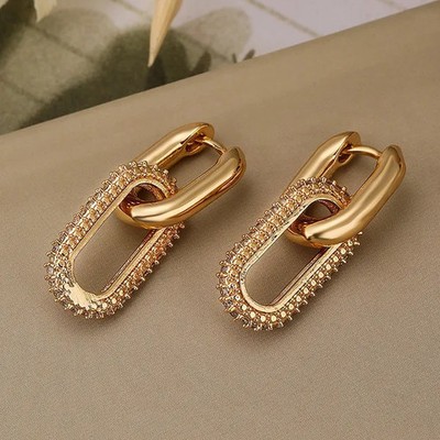 Retro Geometric Zirconia Drop Earrings Zinc Alloy Gold Silver Women