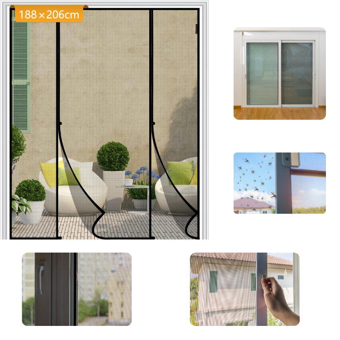 Yotache Magnetische Fliegengitter Doppeltür - Für Schiebetüren Bis 182,9x203,2 Cm, Weiß