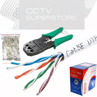 CAT5E 1000FT CAT5 CABLE UTP WIRE CRIMPER TOOL SET SOLID ETHERNET RJ45 LOT