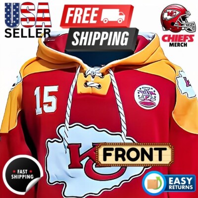       KC Chiefs Mahomes #15 Hockey Style Pullover Hoodie! Great Patches!!!