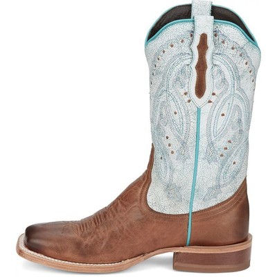 Pre-owned Tony Lama Women's Tl3204 Gabriella 11" Gold/tan Sq Toe Western Block Heel Boots In Gold/tan (brown)