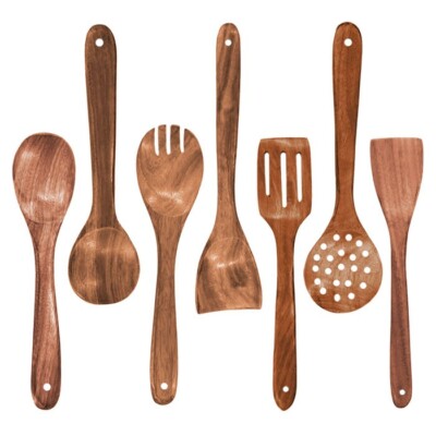 Wooden Spoons for Cooking, 7 Pcs Wooden Utensils for Cooking, Natural Teak