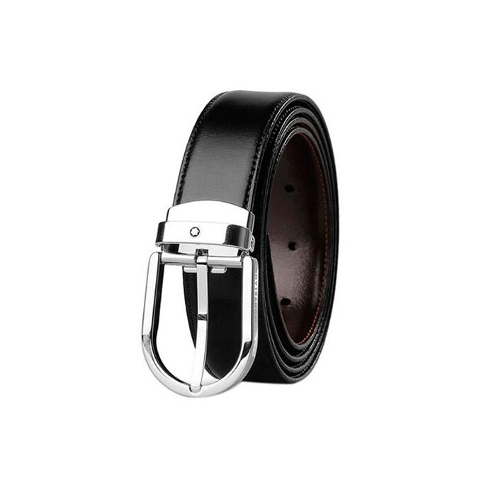 Pre-owned Montblanc Genuine Leather Reversible Waist Belt Black Brown For Men
