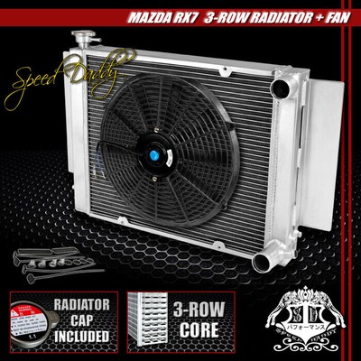 3-РЯДНЫЙ ПОЛНОСТЬЮ АЛЮМИНИЕВЫЙ ГОНОЧНЫЙ РАДИАТОР + 14 ЧЕРНЫХ ТОНКИХ ВЕНТИЛЯТОРОВ ДЛЯ 79-82 MAZDA RX7 SA/FB