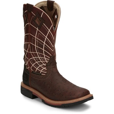 JUSTIN BOOTS JUSTIN MEN'S SE4834 DERRICKMAN 12" BROWN WATERPROOF SLIP-RESISTANT EH WORK BOOTS