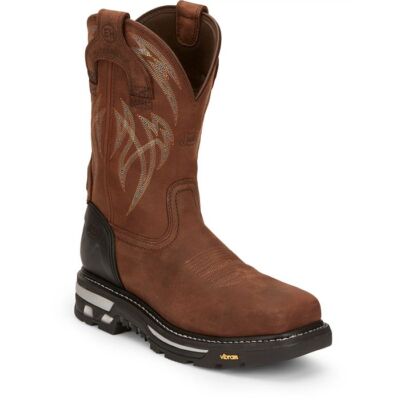 Pre-owned Justin Boots Justin Men's Cr2152 Frontline Hiviz 11" Brown Nano Comp Toe Eh Waterproof Boots In Walnut Brown (brown)