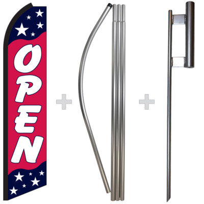 Open Americana 15' Tall Swooper Flag & Pole Kit Feather Super Banner