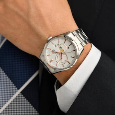 Pre-owned Orient Rn-ak0301s Sun & Moon White Dial Automatic 22 Jewels Mechanical Watch Men