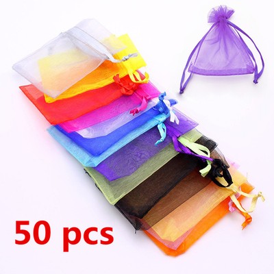 50 pieces Sheer Organza Wedding Party Favor Decoration Gift Candy Bags Pouches