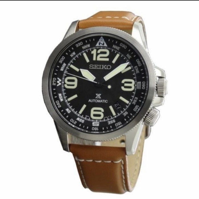 Pre-owned Seiko Prospex Srpa75k1 Automatic Watch Compass Land 4r35 Brown Leather Luminious