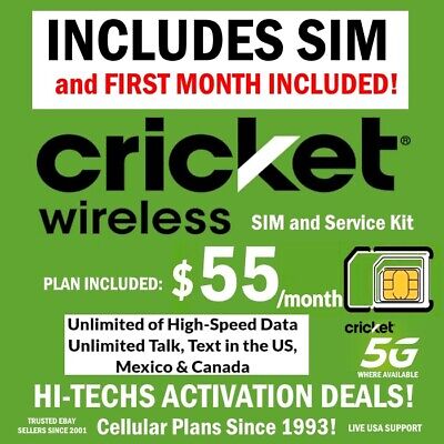 CRICKET SIM + SERVICE   INCLUDES 30 DAYS UNLIMITED T/ T/ 5G DATA !!   FAST SHIP