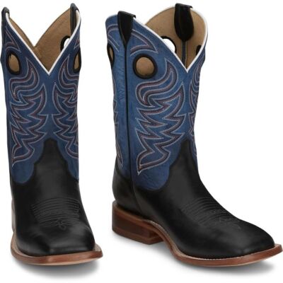 Pre-owned Justin Boots Justin Men's Cj2532 Pearce 11" Black Square Toe Block Heel Western Pull-on Boots
