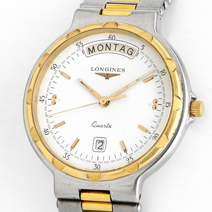LONGINES CONQUEST PANORAMA DAY&DATE 18K/750 GOLD/STAHL SAPPHIRE LUXUS HERREN UHR