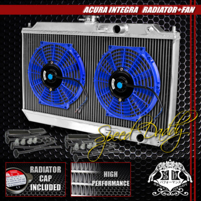 АЛЮМИНИЕВЫЙ 2-РЯДНЫЙ РАДИАТОР С СЕРДЕЧНИКОМ + 2X10 СИНИХ ВЕНТИЛЯТОРА ОХЛАЖДЕНИЯ ДЛЯ ACURA INTEGRA DA 90-93