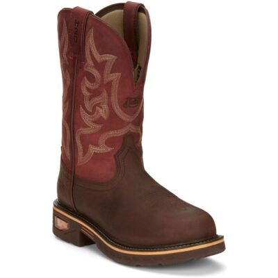 Pre-owned Justin Boots Justin Men's Cr4007 Resistor 11" Brown Waterproof Nano Composite Toe Work Boots In Whiskey Brown (brown)