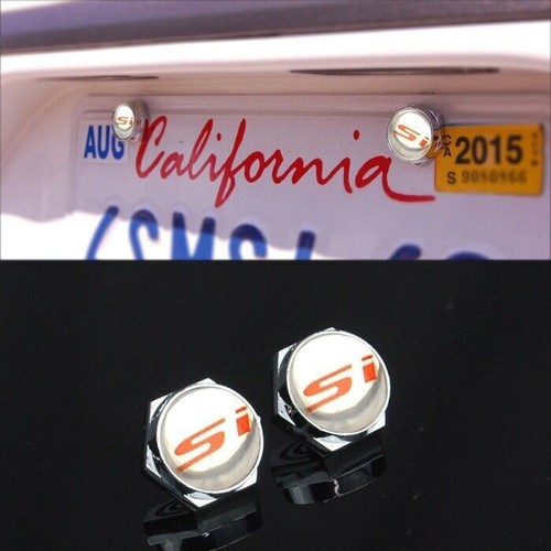 Pair of 2 Anti-Theft License Plate Frame Screw Cap Lock Cover + Silver SI Emblem