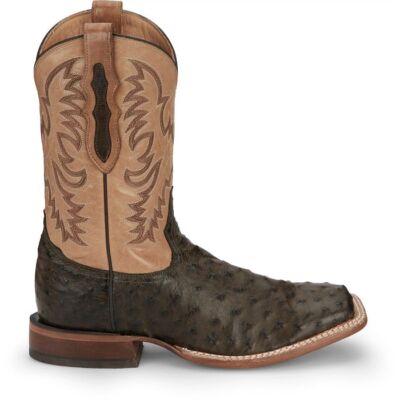 Pre-owned Tony Lama Men's Cmu019 Vale 11" Brown Full Quill Ostrich Square Toe Cowboy Boots In Umber (brown)