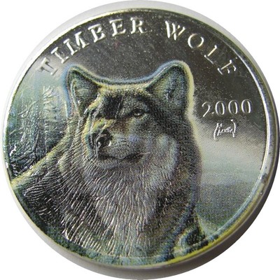 elf liberia 10 dollars 2000 silver timber wolf in winter