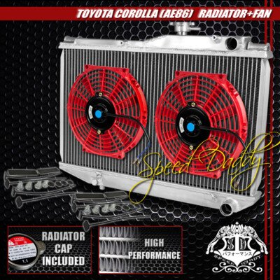 2-РЯДНЫЙ ПОЛНОСТЬЮ АЛЮМИНИЕВЫЙ ГОНОЧНЫЙ РАДИАТОР + 2X 10RED ВЕНТИЛЯТОРА ДЛЯ TOYOTA COROLLA AE86 84-87