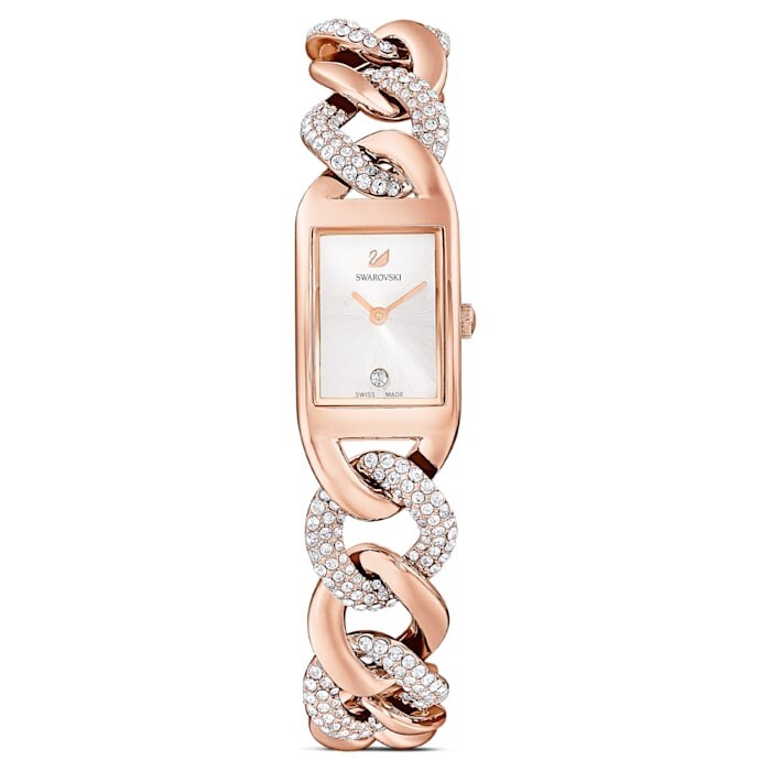 Pre-owned Swarovski Cocktail Watch Swiss Made, Metal Bracelet, Rose Gold Tone 5519327