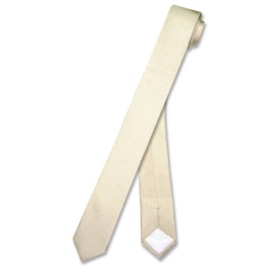 100% SILK Narrow NeckTie EXTRA Skinny CREAM Color Men's Thin Neck Tie 1.5''
