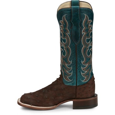 JUSTIN BOOTS JUSTIN WOMEN'S AQ8651 COWGAL 13" BROWN FULL QUILL OSTRICH SQ TOE WESTERN BOOTS