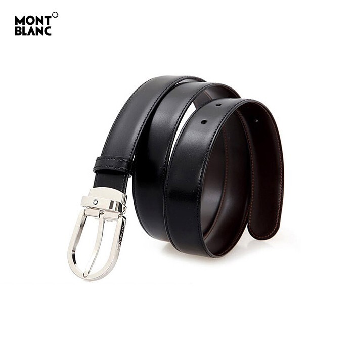 Pre-owned Montblanc Genuine Leather Reversible Waist Belt Black Brown For Men